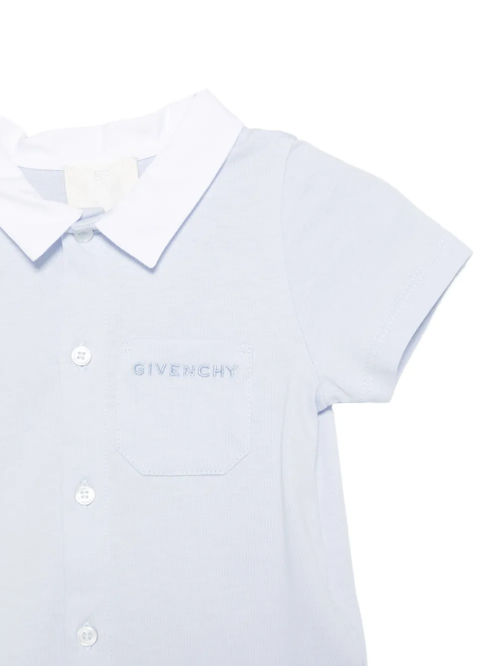 Комплект коротких комбинезонов с вышивкой и воротником Givenchy Kids, синий — фото 3