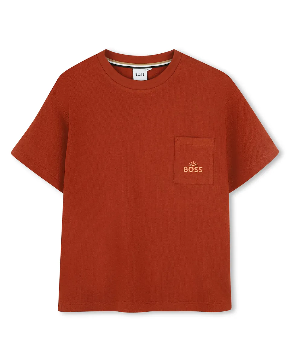 

Футболка для мальчика из коричневого хлопка BOSS Kidswear, цвет Marrón claro