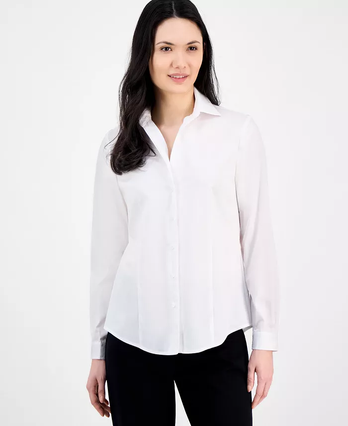 

Женская рубашка с длинным рукавом и застежкой на пуговицы спереди Anne Klein, белый