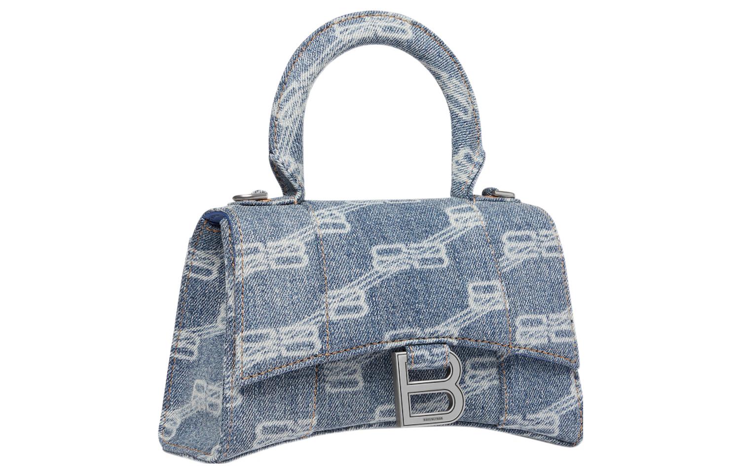 Balenciaga Сумка кросс-боди Monogram Hourglass Denim Extra Small женская синяя — фото 2