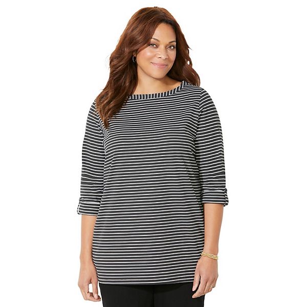 

Женская футболка-туника с лодочкой Suprema plus size Catherines, Black Stripe