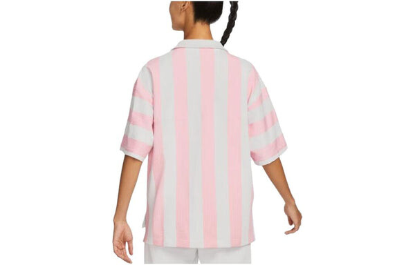 Футболка (WMNS) Nike SportWear Turn-down Collar Short-Sleeve T-Shirt 'Pink White', розовый — фото 2