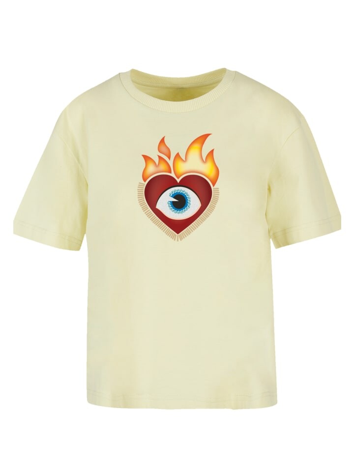 

Футболка emoji couture Ladies Everyday Tee Heart on flames eye and golden beads, цвет softyellow