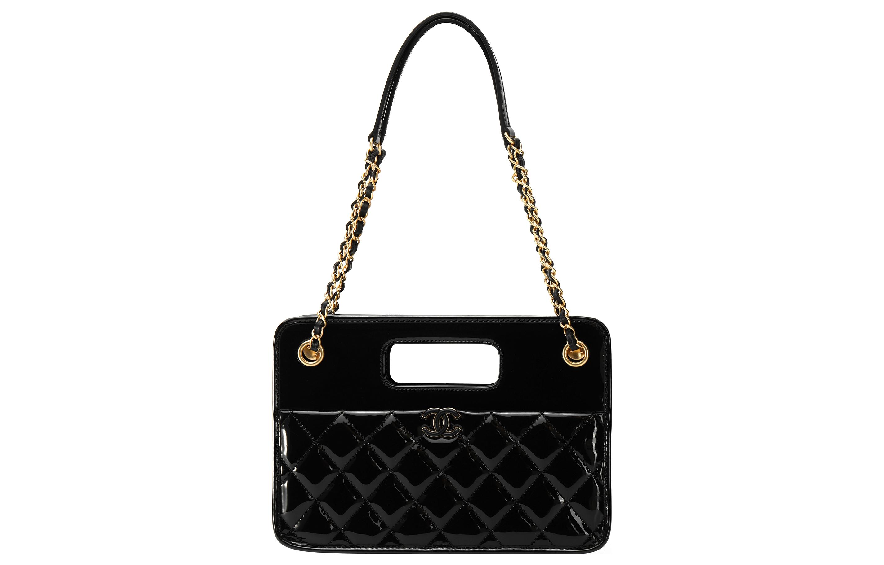 

Chanel 23P SS Лакированная кожа, сумка-тоут из телячьей кожи, сумка для покупок, сумка через плечо, сумка-кроссбоди, маленькая женская сумка, черная