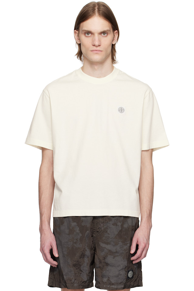

Футболка из органического хлопка пике Stone Island, цвет ivory