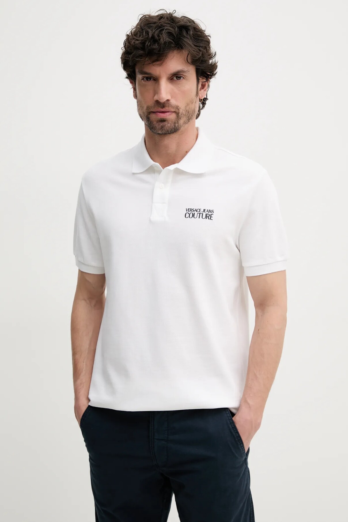 

Поло из хлопка Versace Jeans Couture, бежевый