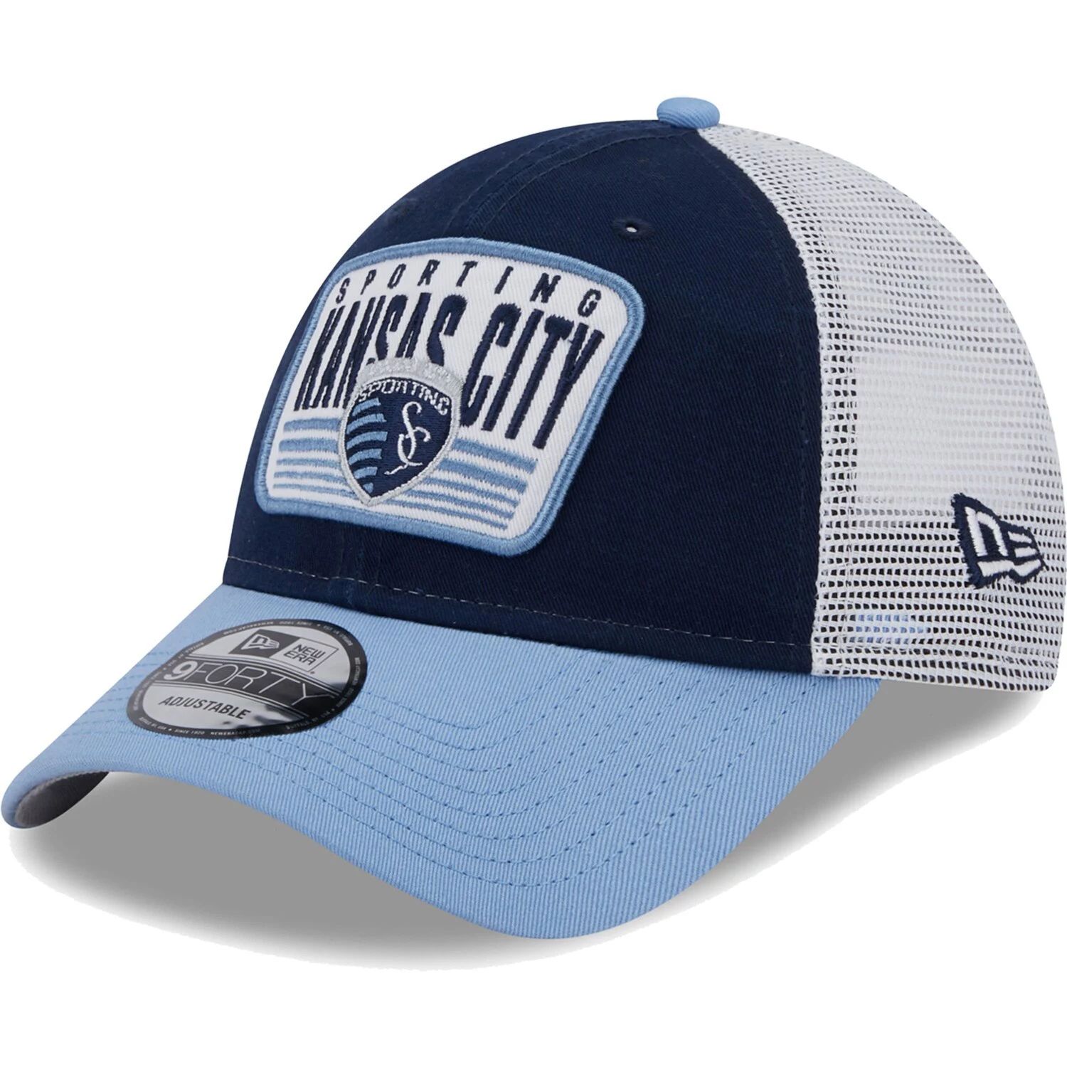 

Мужская кепка New Era темно-синего/голубого цвета с нашивкой Sporting Kansas City 9FORTY Trucker Snapback