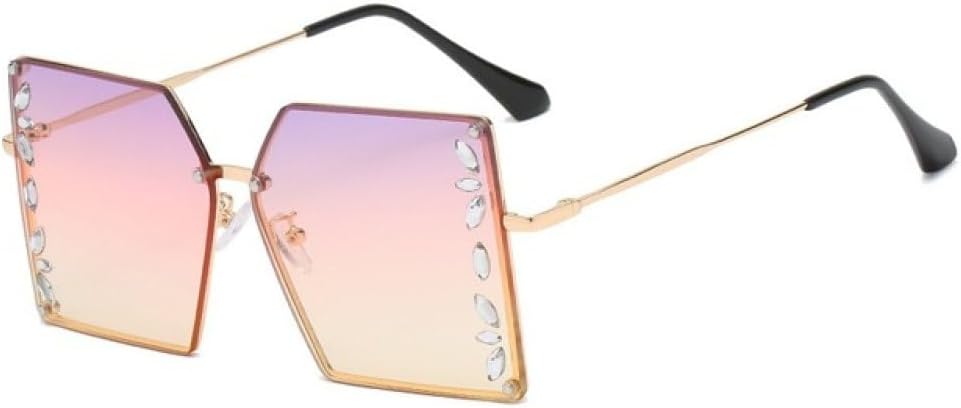 

Солнцезащитные очки без оправы с бриллиантами, без оправы, квадратной формы, большие солнцезащитные очки с кристаллами, защита от УФ-излучения UV400 для женщин MTZJH, Purple