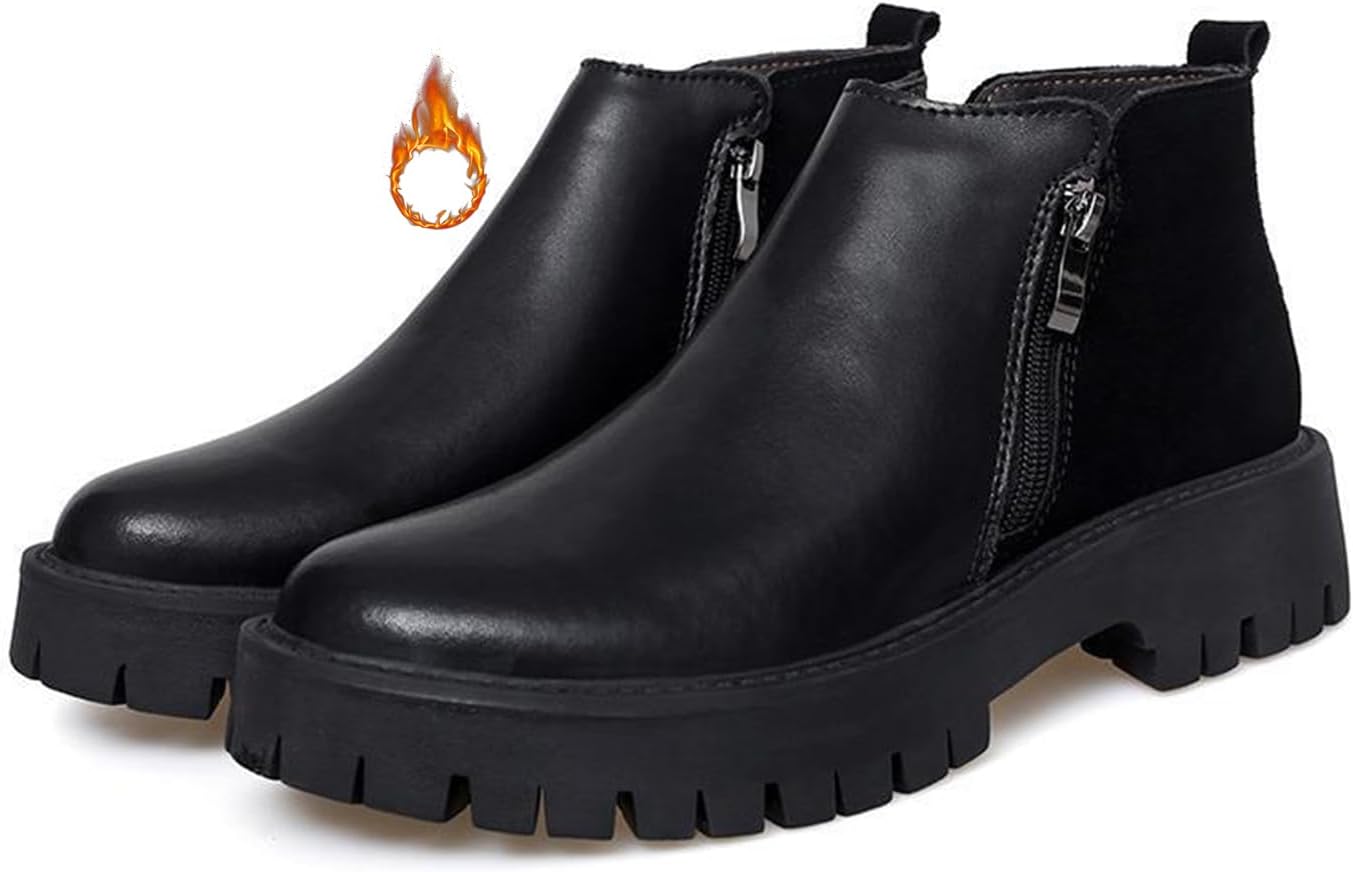 

Мужские ботинки NEJKG из натуральной кожи с двойной боковой молнией, платформой, закрытым носком, с меховой подкладкой, на подошве с рельефным протектором, нескользящие, удобные осенне-зимние ботильоны, черный