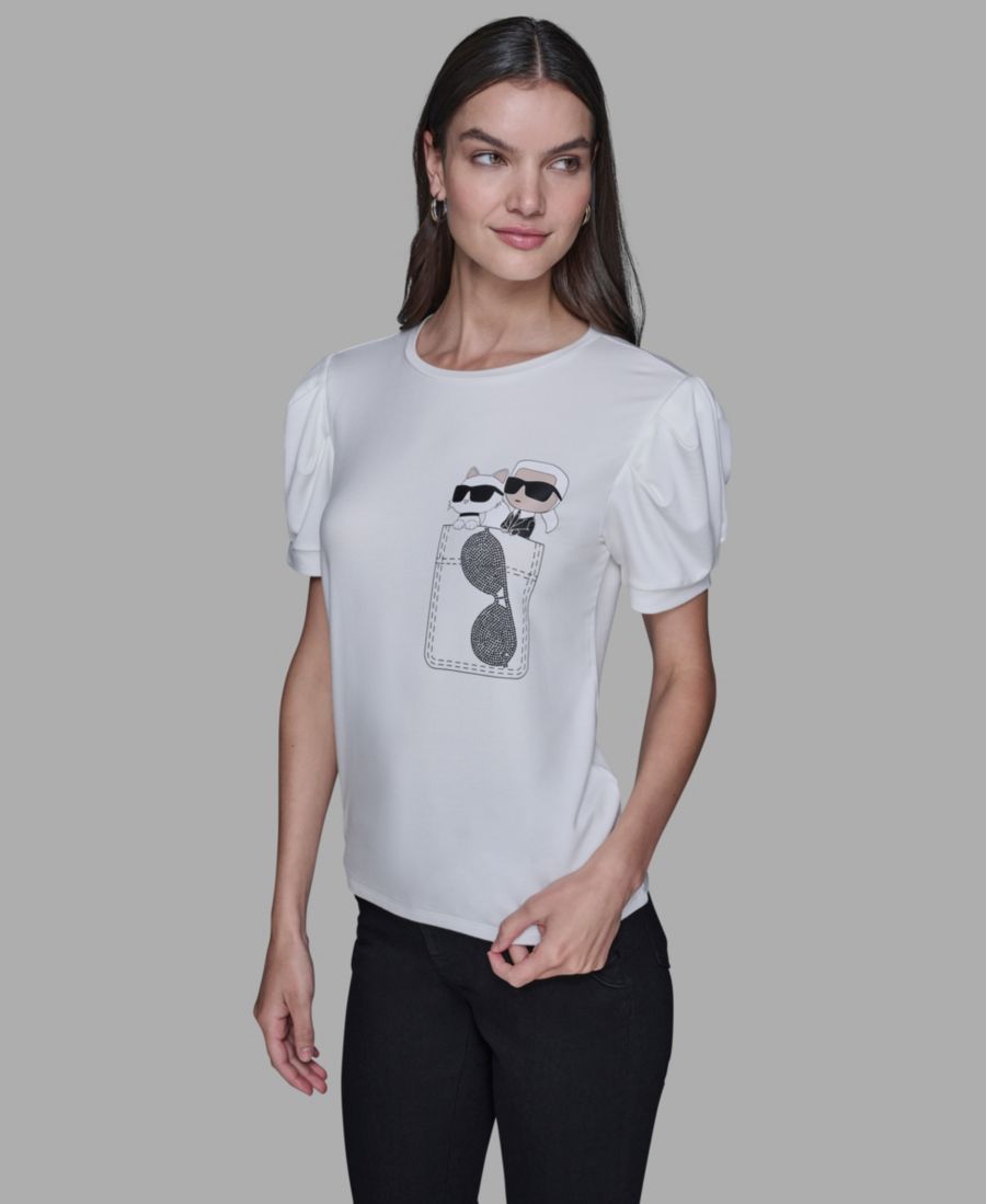 

Женская футболка с коротким рукавом и пышной юбкой KARL LAGERFELD PARIS, Soft White, Белый, Женская футболка с коротким рукавом и пышной юбкой KARL LAGERFELD PARIS, Soft White