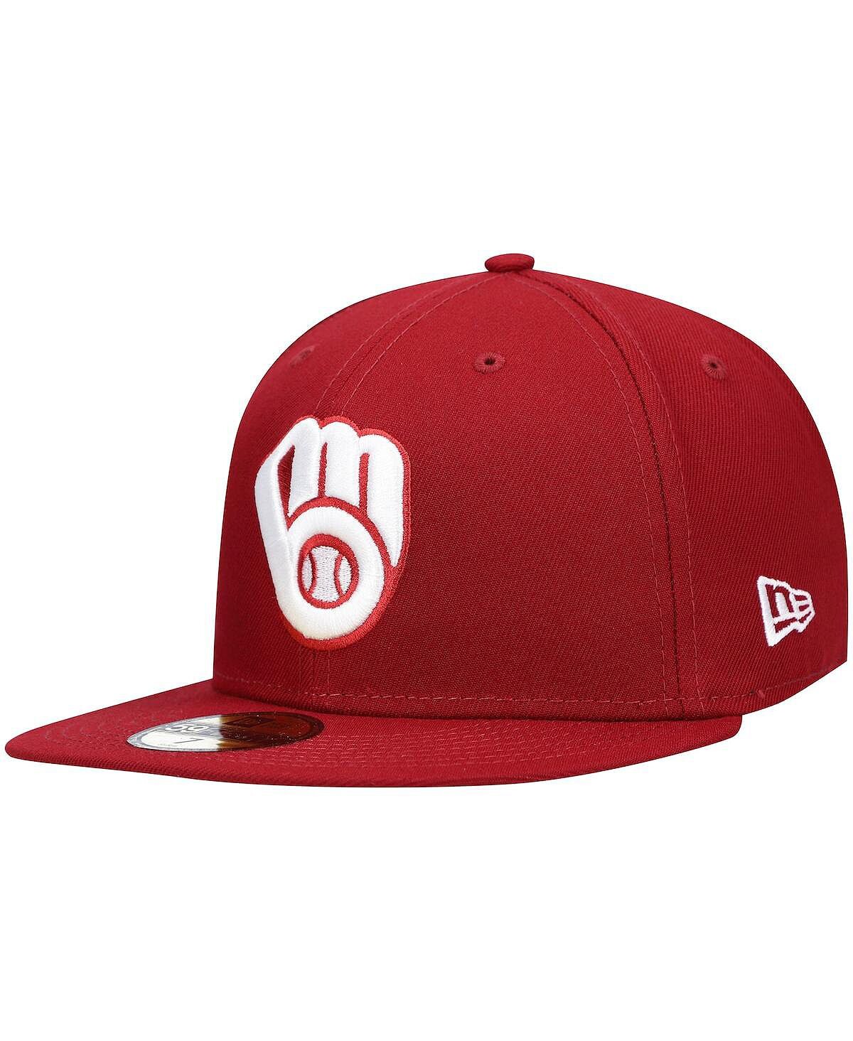 

Мужская кепка с логотипом Cardinal Milwaukee Brewers, белая 59Fifty New Era