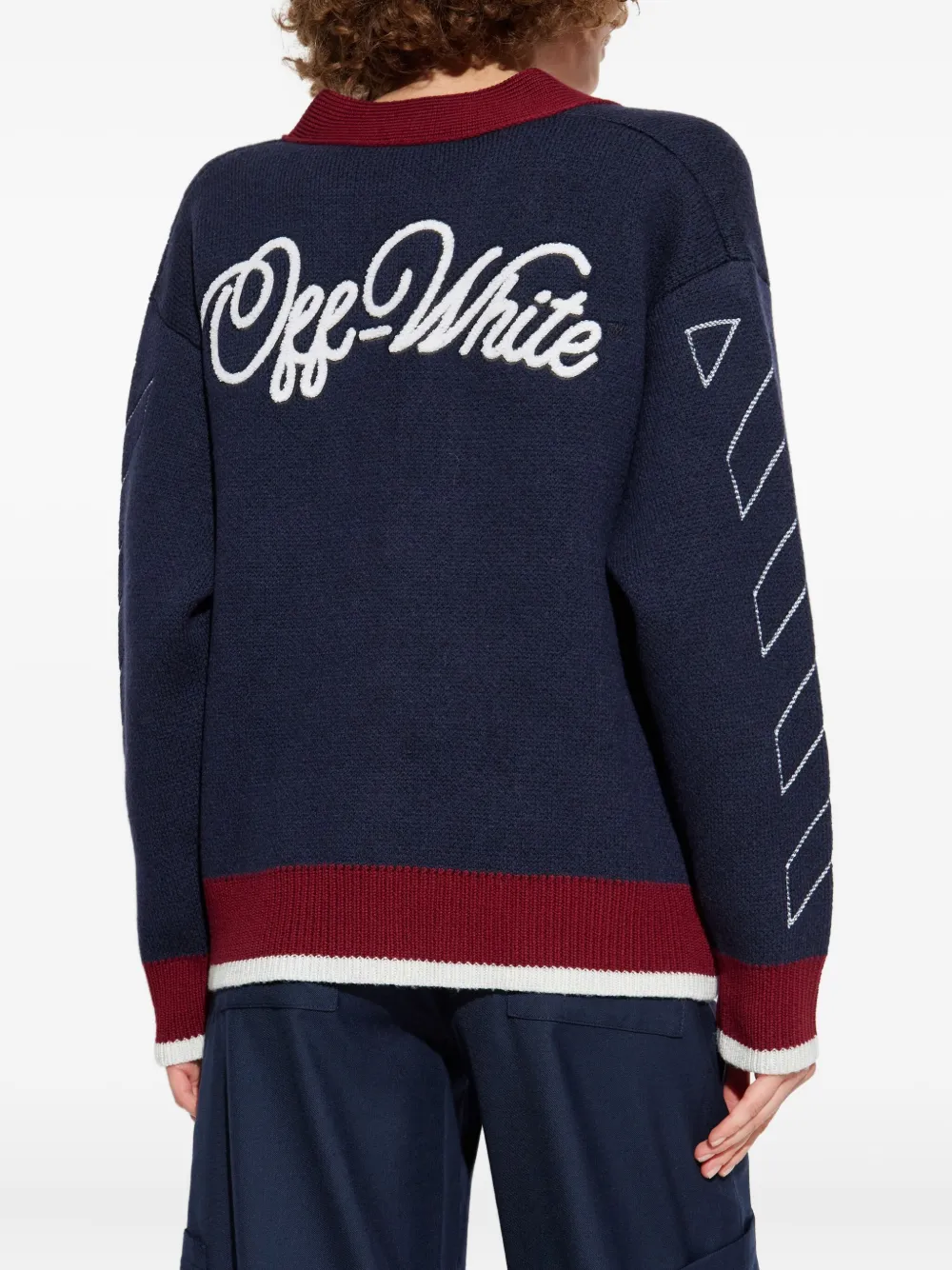 Кардиган в стиле varsity из жаккарда Off-White, синий — фото 4