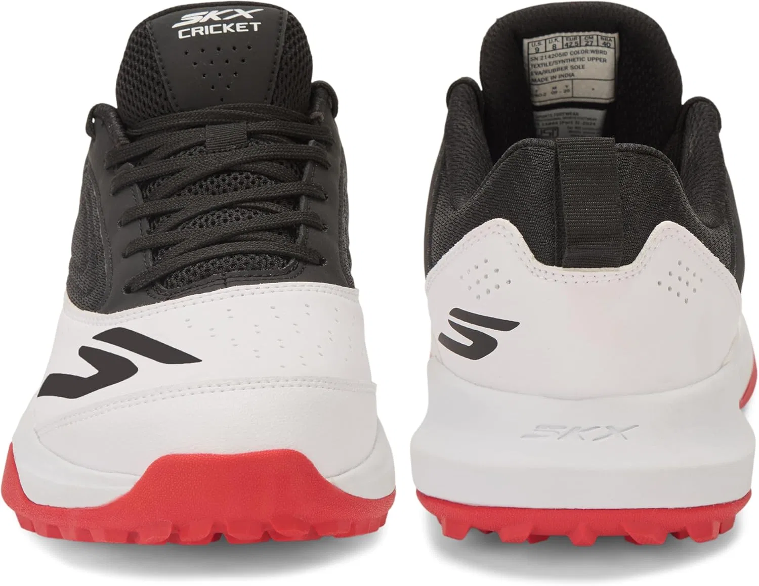 Мужские крикетные кроссовки Skechers Turf, верх из синтетической сетки, амортизация из ЭВА, резиновая подошва, White Black Red — фото 3