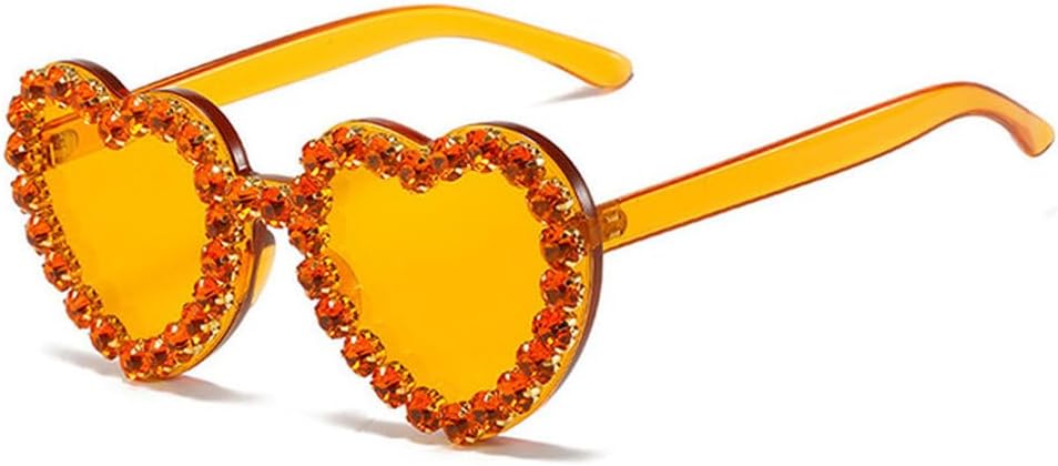 

Женские солнцезащитные очки без оправы с бриллиантами, модные, в форме сердца, украшенные стразами, без оправы, трендовые, с защитой от УФ-излучения UV400 HHZZYVY, C9orange-orange