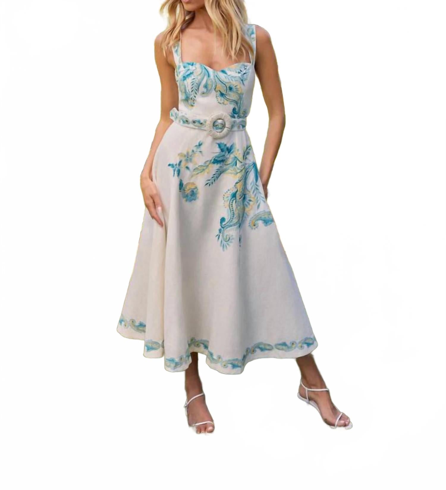 

Амари Платье миди в бело-голубом цветочном принте Hemant & Nandita