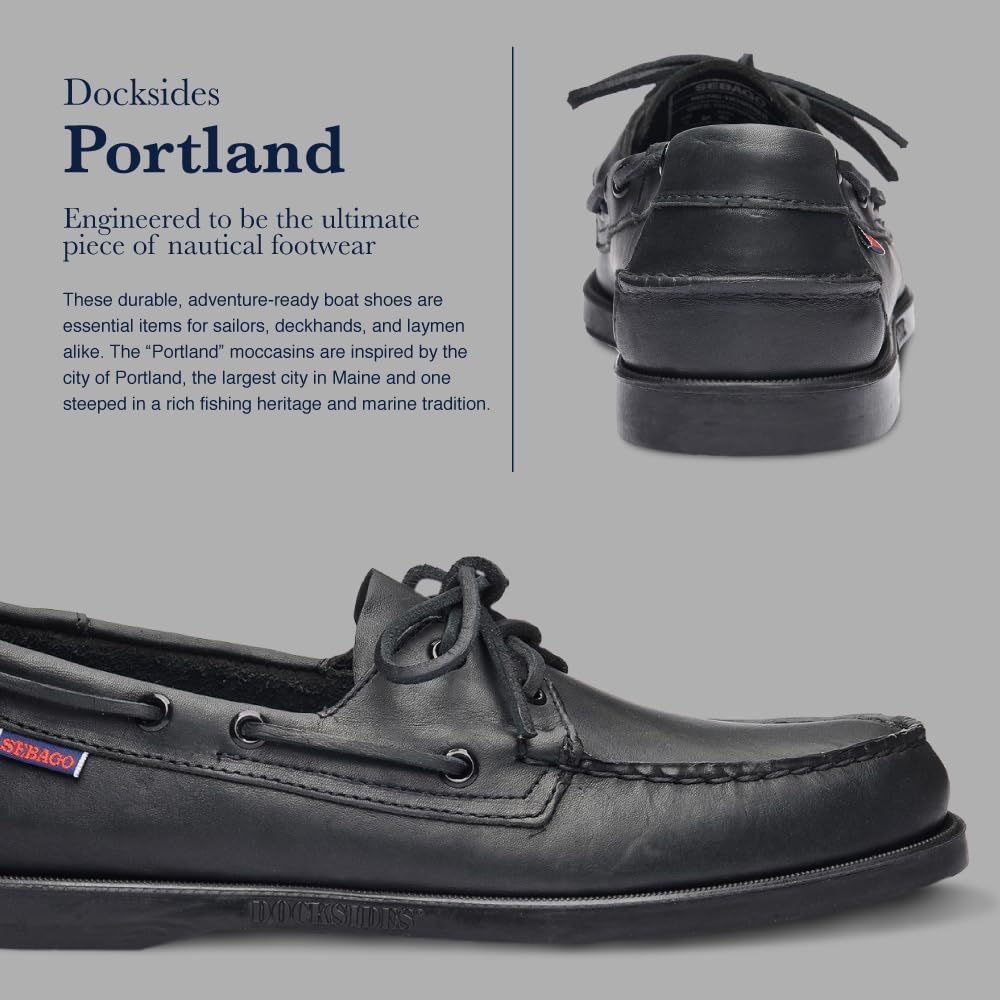 Мокасины Sebago Portland из натуральной кожи, сшитые вручную, с кожаной подкладкой и нескользящей резиновой подошвой, черный — фото 4