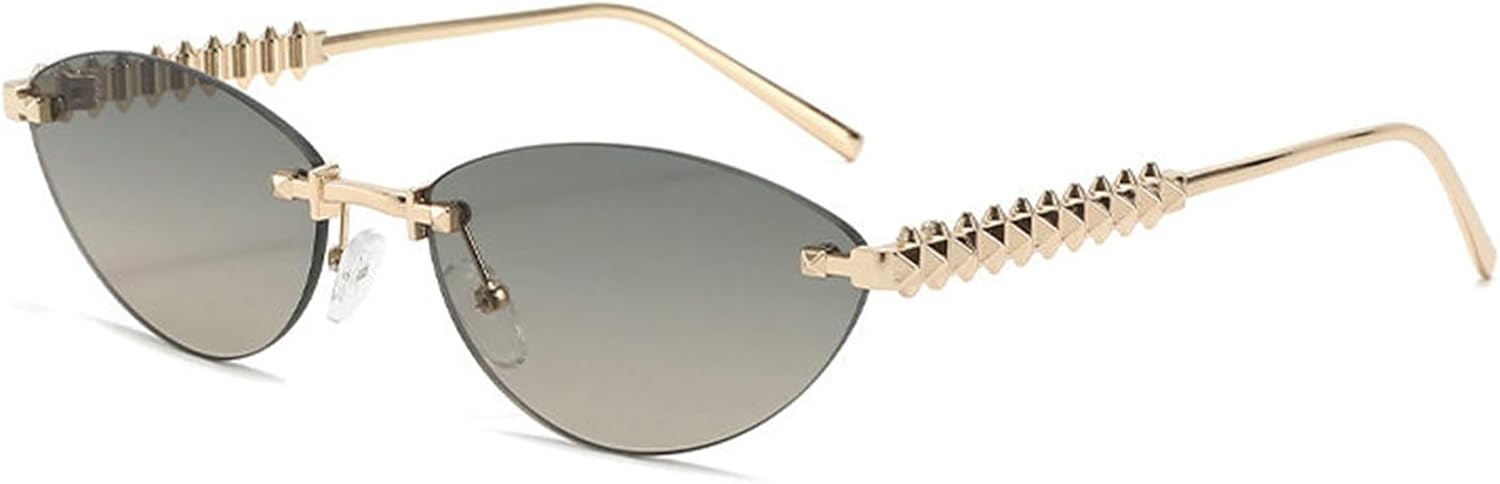 

willochra Модные безободковые металлические солнцезащитные очки «кошачий глаз» в винтажном стиле, маленькие овальные, для активного отдыха, с защитой от УФ-излучения UV400, для женщин и мужчин, C6