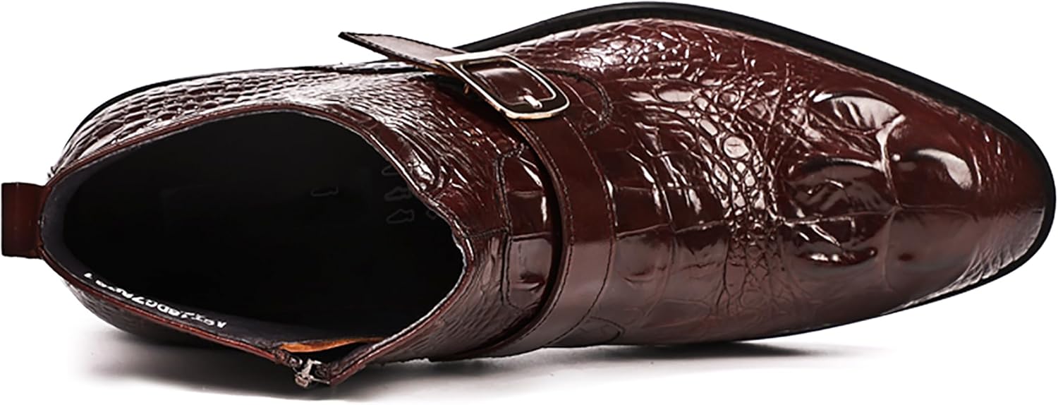 Herren-Stiefel mit Reißverschluss, Leder, Krokodil-Druck, Bukle-Träger, Stiefeletten Santimon, Rot/Ausflug, Einfarbig (Getaway Solids) — фото 3