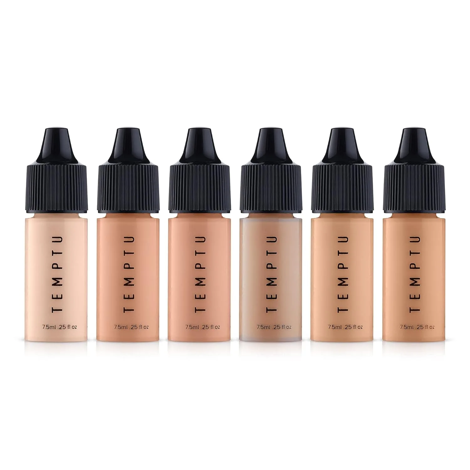 TEMPTU Perfect Canvas Airbrush Foundation: антивозрастная тональная основа долговременного действия, наращиваемое покрытие для увлажненной и здоровой кожи, полуматовый естественный финиш, 24 оттенка 7,4 мл (6 шт.), Starter Set/Fair/Light
