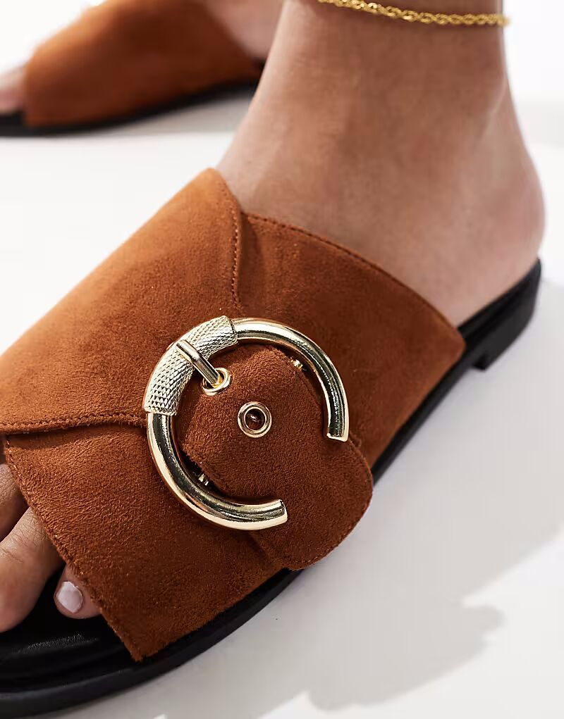 Сандалии London Rebel Wide Fit с перекрестными пряжками, коричневые, микрофибра — фото 3