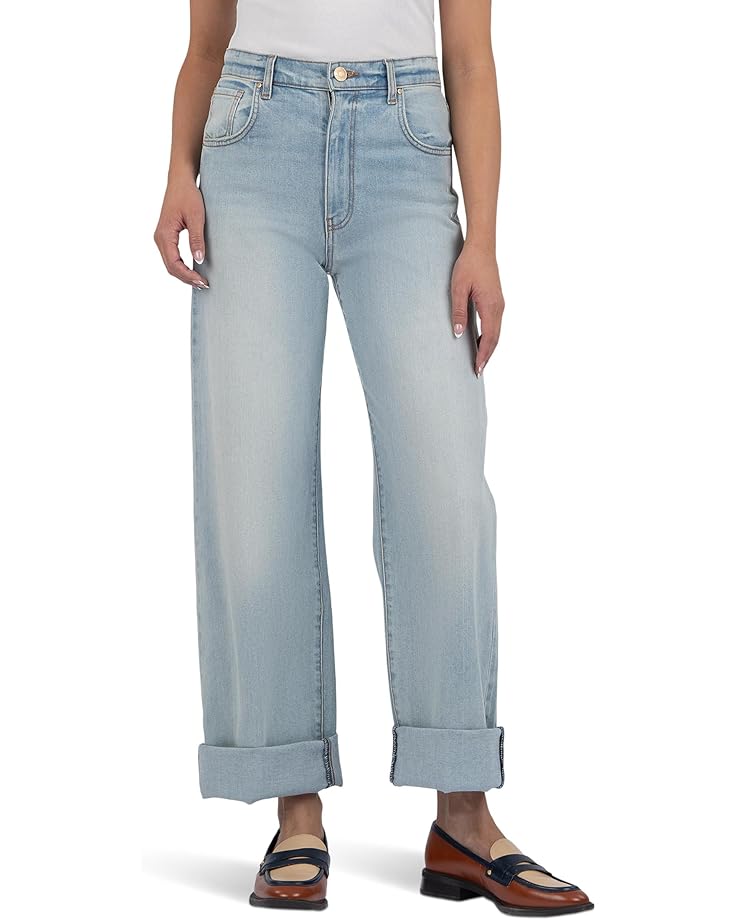 

Джинсы KUT from the Kloth Gwen High-Rise Wide Leg Roll-Up 5 Pockets, цвет Meaning