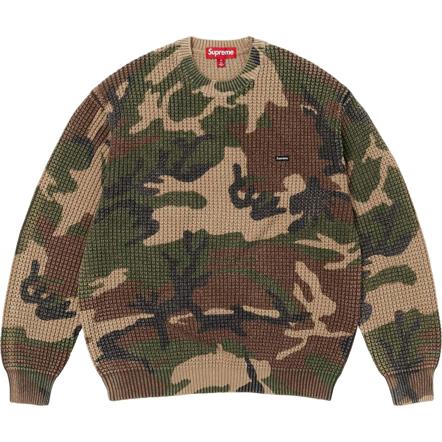 Свитер утепленный Washed Small Box Waffle Sweater Knitwear Unisex Supreme, Woodland Camouflage/Woodland Camo