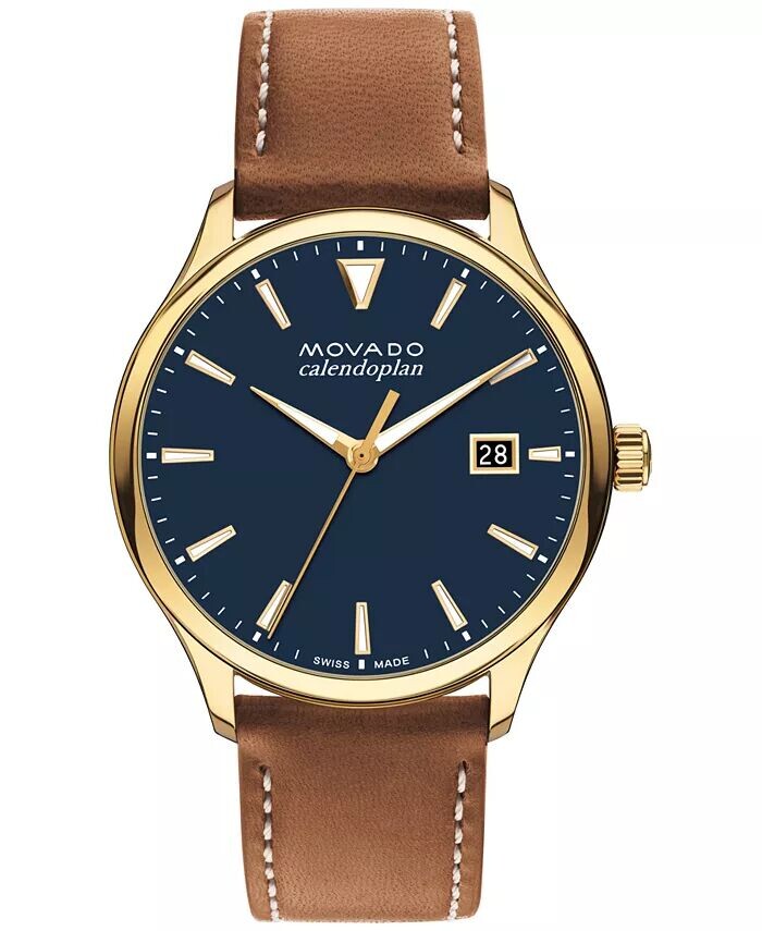 

Мужские часы Swiss Heritage с коричневым кожаным ремешком, 40 мм Movado