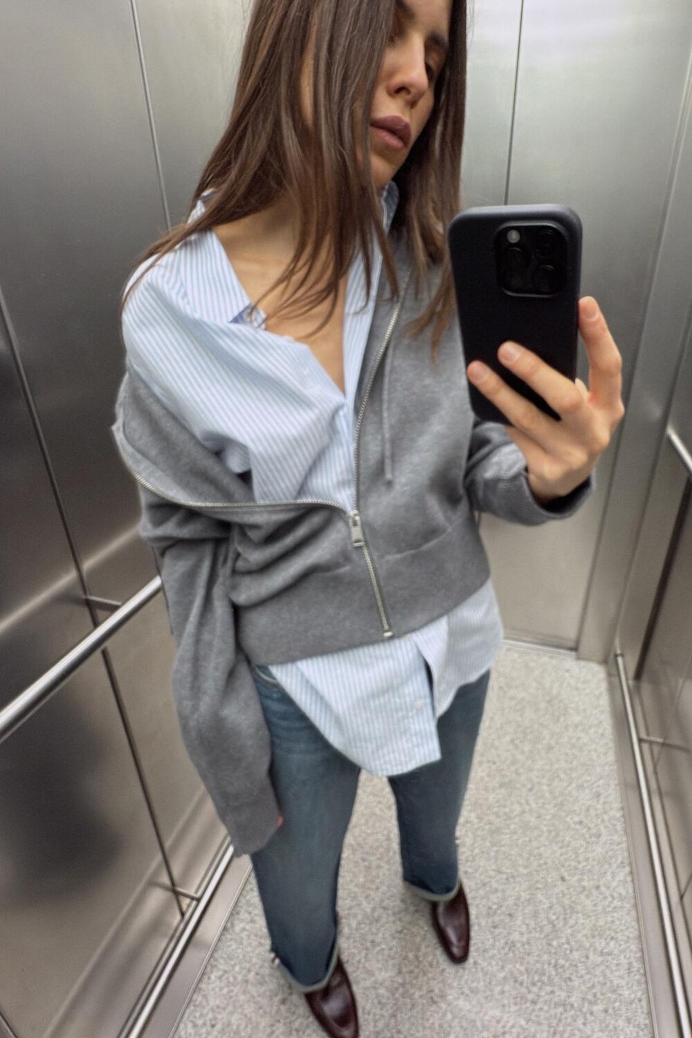 

Трикотажная толстовка с капюшоном ZARA, серый