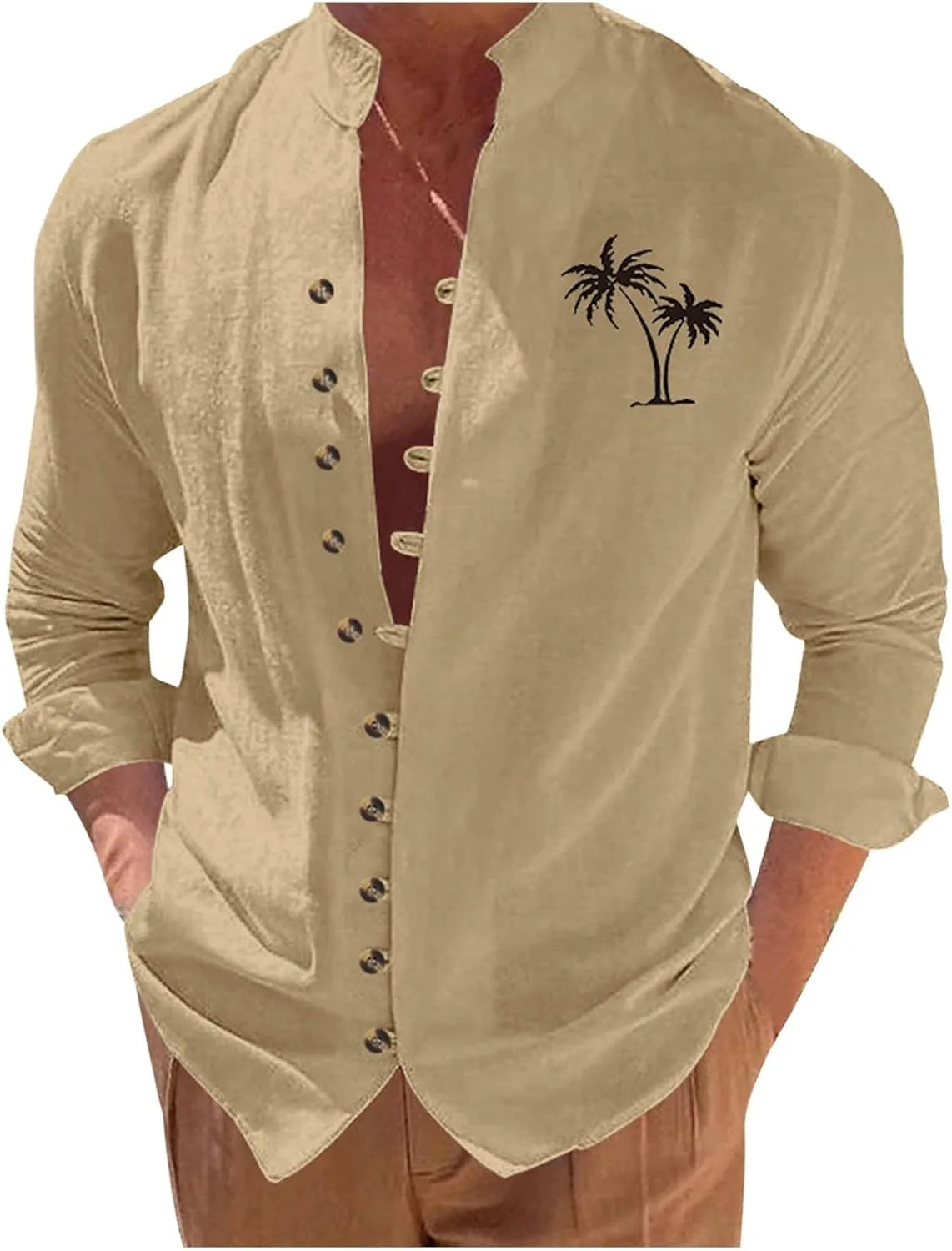 

Мужская блуза с длинным рукавом и принтом, Linen, Y2K