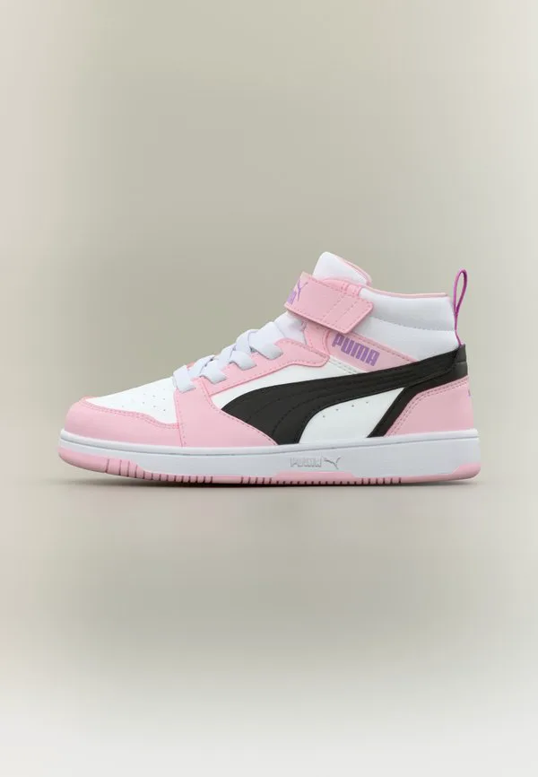 Кроссовки rebound v6 mid унисекс высокие Puma, White/Black/Pearl Pink
