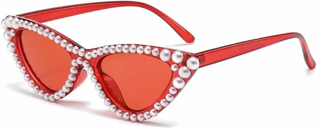 

Ретро-солнцезащитные очки с жемчужной отделкой «кошачий глаз» для женщин и мужчин, модные, роскошные, для активного отдыха и путешествий, защита от солнца UV400 TKKTLLT, Red Red