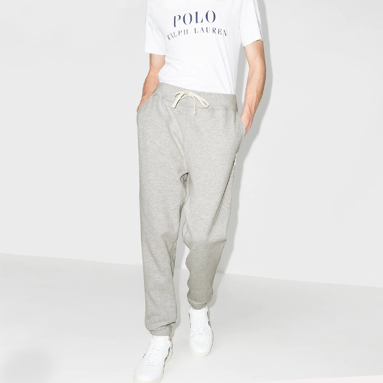 Футболка поло с вышитым логотипом и шнурком Ralph Lauren, серая — фото 4