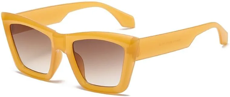 

Стильные квадратные солнцезащитные очки «кошачий глаз» для женщин, модная матовая оправа горчично-желтого цвета, линзы с градиентной защитой UV400 ENSARJOE