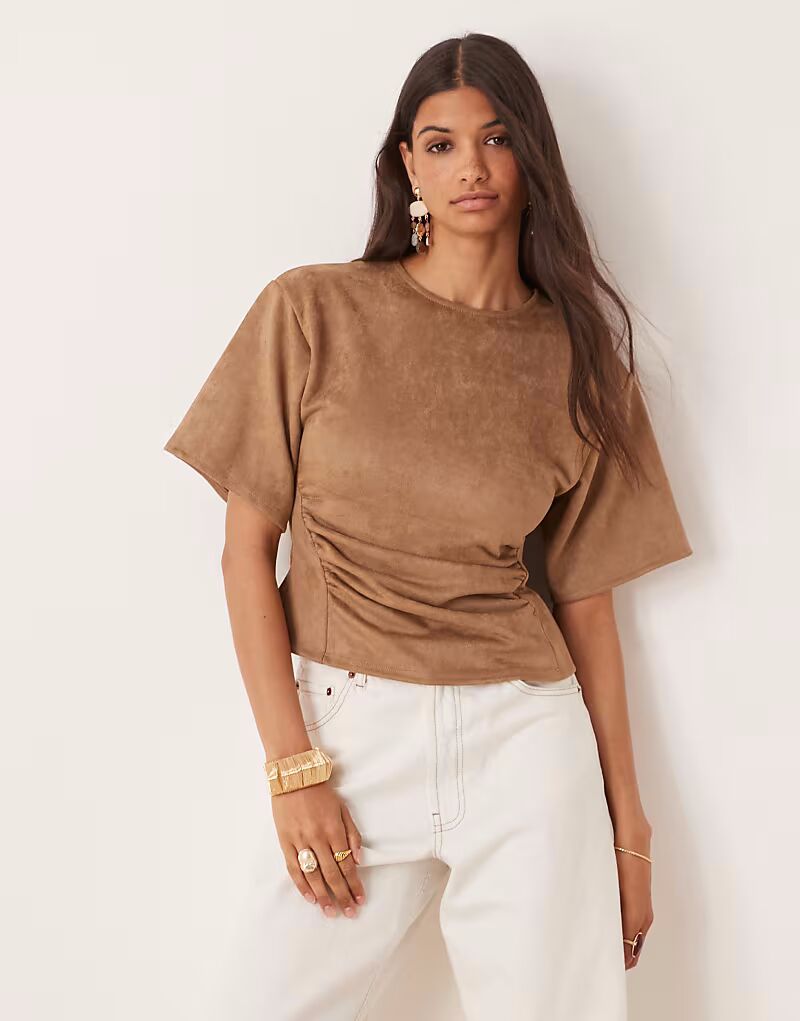 

Топ из замши с завязкой на талии ASOS DESIGN шоколадного цвета