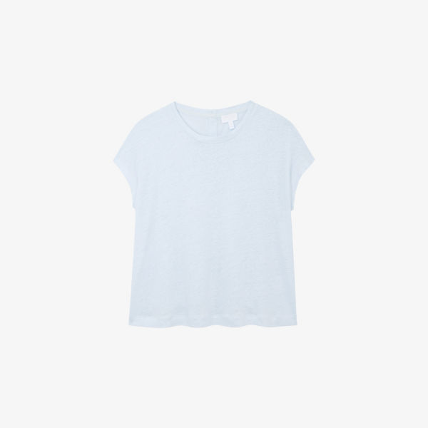 

Топ с коротким рукавом из льняного джерси с пуговицами на спине The White Company, синий