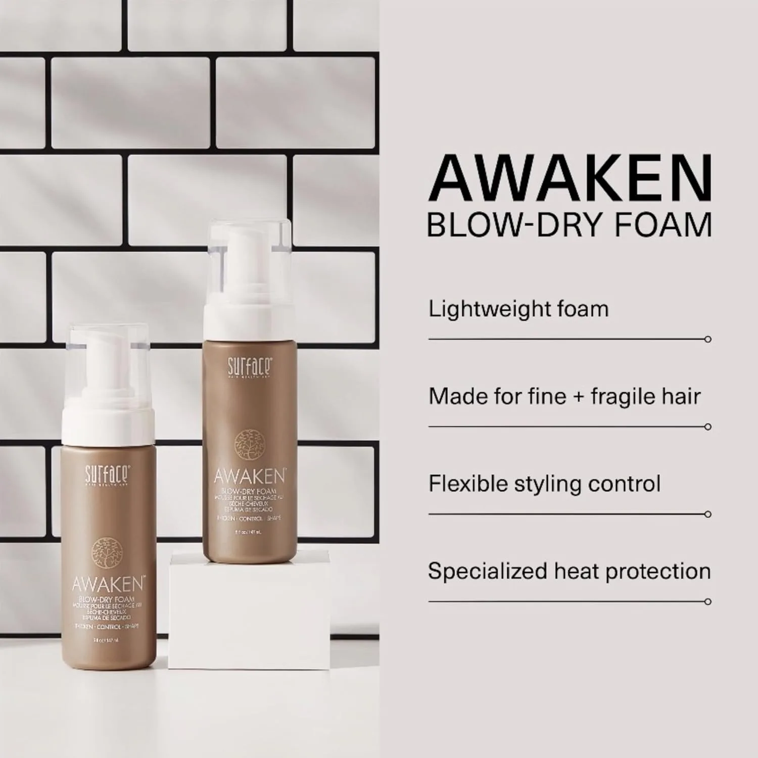 Пенка для укладки волос SURFACE Hair Awaken Thickening Blow Dry Foam, защищает и укрепляет тонкие и ломкие волосы, 140 мл. — фото 2