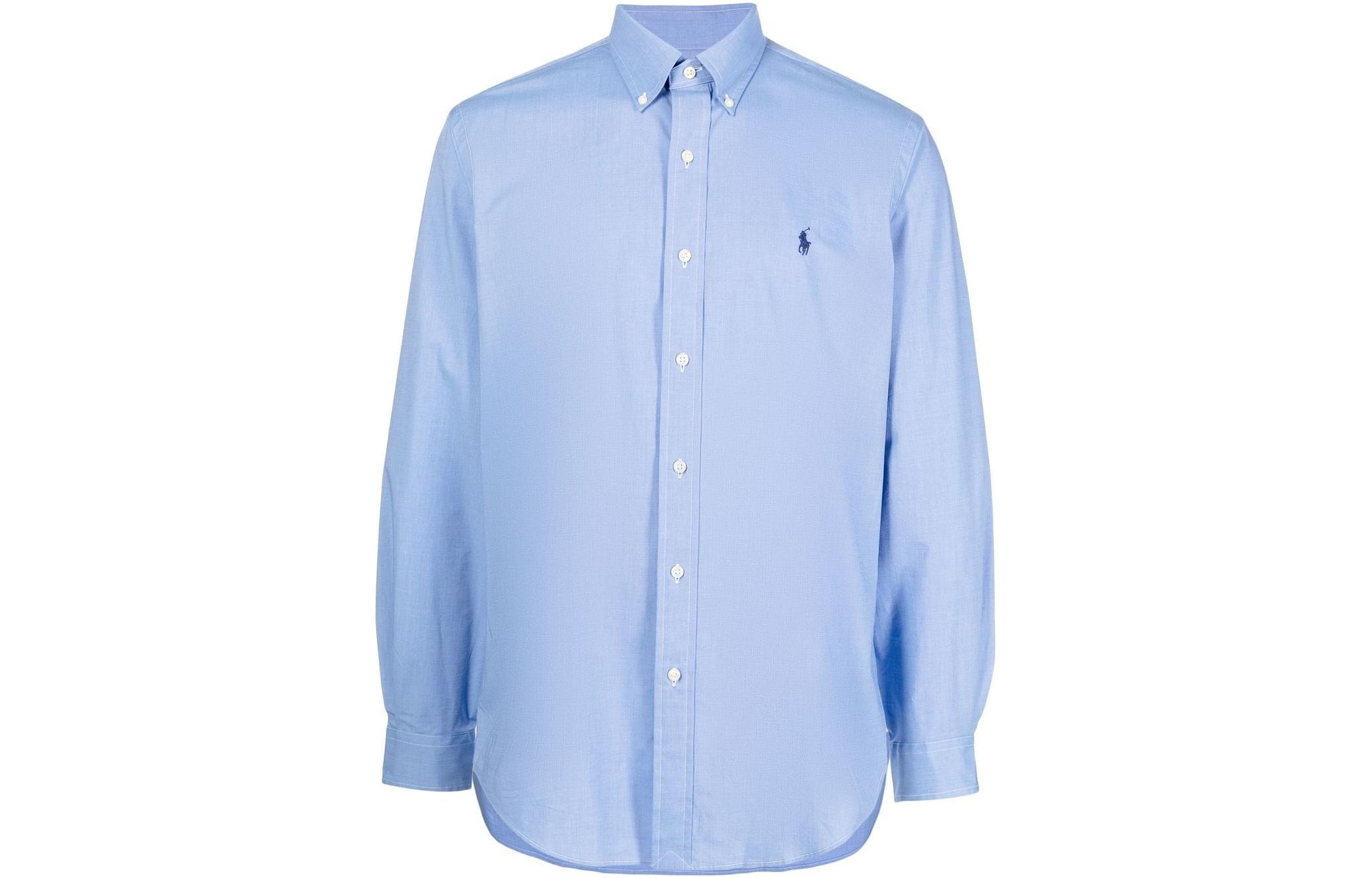 

Футболка поло с длинным рукавом и вышитым логотипом Polo Ralph Lauren, небесно-голубая
