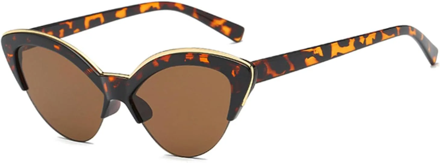 

Роскошные винтажные солнцезащитные очки для женщин, фиолетовые, в стиле ретро, ​​с заостренными кончиками, в большой полуободковой оправе VFDHN, Leopard Frame Brown