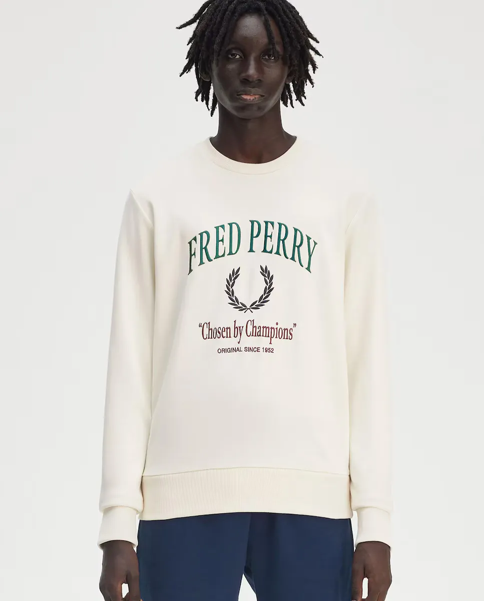 

Мужской свитшот с круглым вырезом и графическим принтом Fred Perry, цвет Crudo