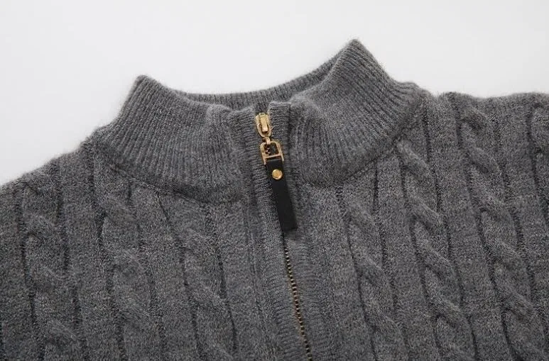 Мужской полувысокий воротник свитер Slim Fit вязаный пуловер с косой длинный рукав повседневный базовый слой Generic, хаки — фото 3