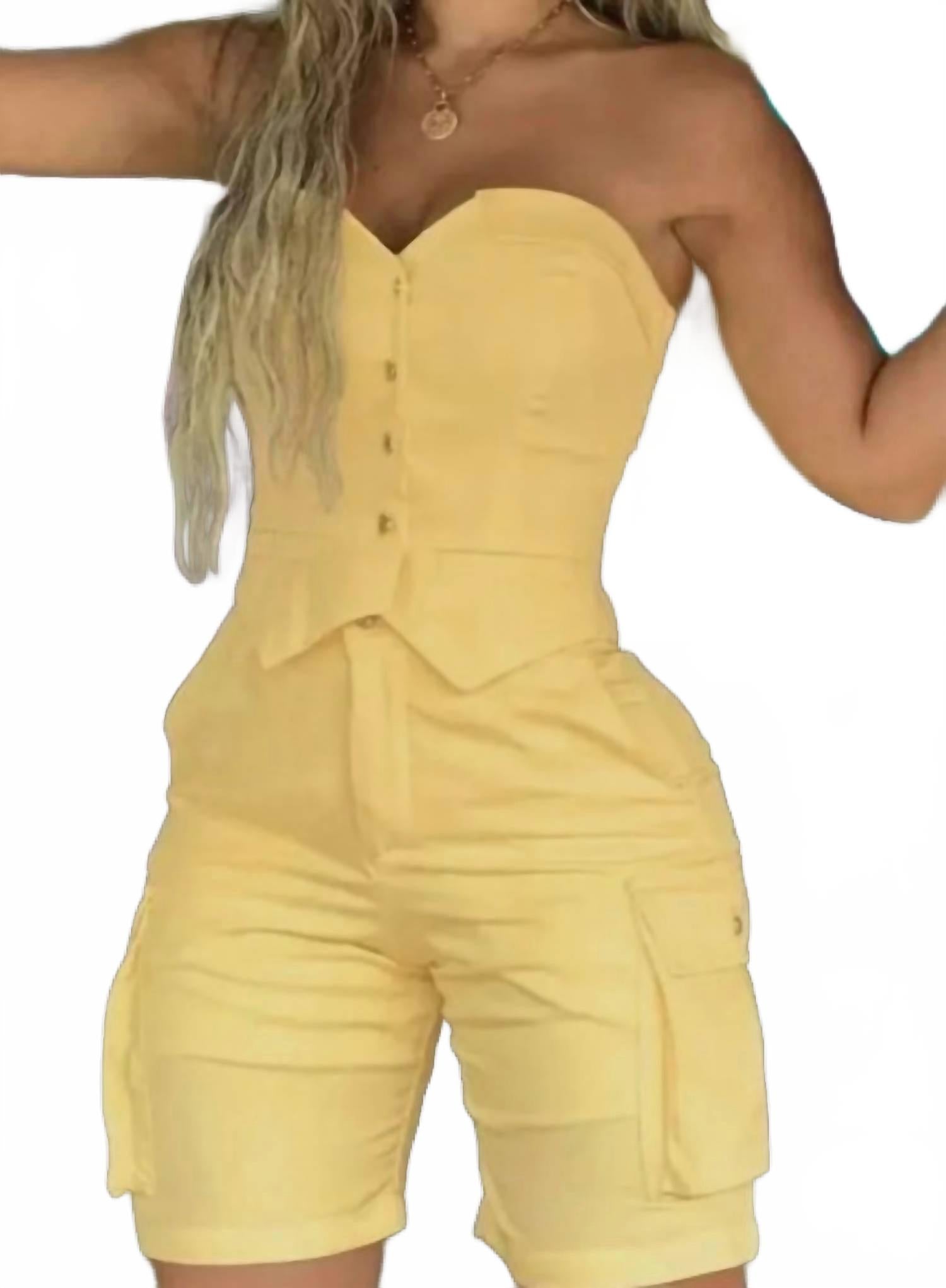 

Женский комплект с бандо и шортами в желтом цвете Queen Fashion Wholesale