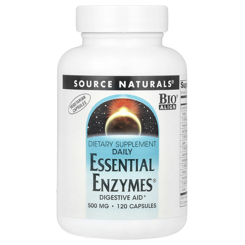 

Source Naturals, Daily Essential Enzymes, 500 мг, 120 вегетарианских капсул