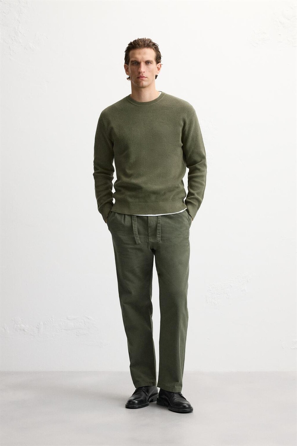 

Свитер изнаночной вязки ZARA, оливково-зеленый
