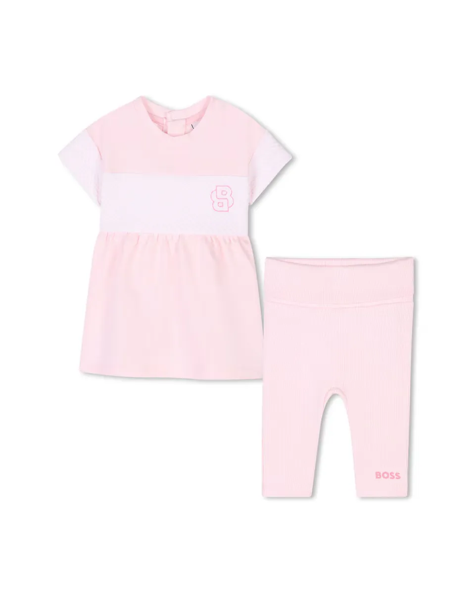 

Розовый комплект с короткими рукавами для девочки BOSS Kidswear