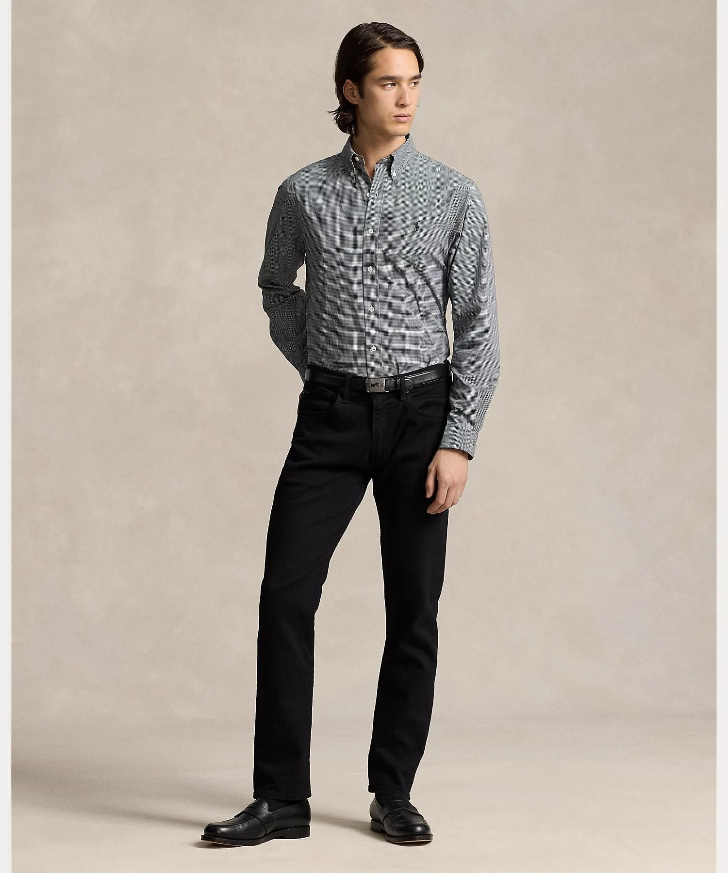 Классическая клетчатая рубашка из эластичного поплина Polo Ralph Lauren, 001 Black — фото 3