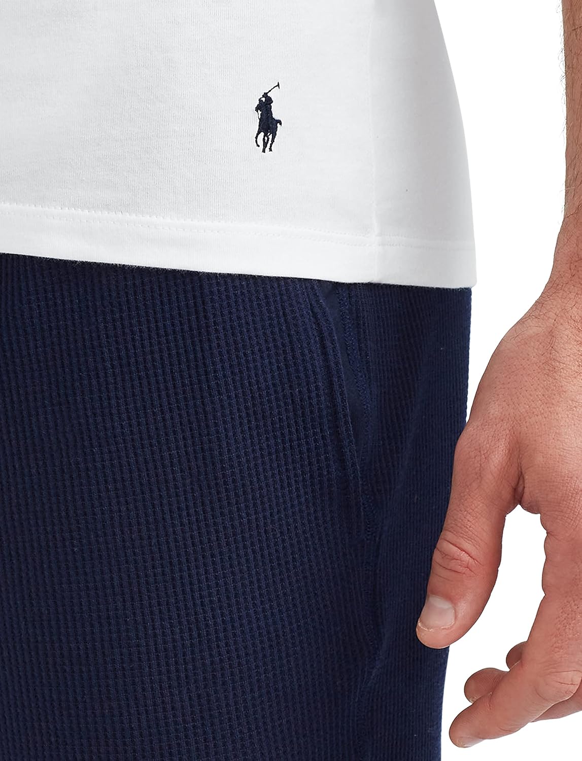 POLO RALPH LAUREN Мужская классическая майка с влагоотводящим эффектом, 3 штуки, экипаж, White/Navy - 3 Pack — фото 4