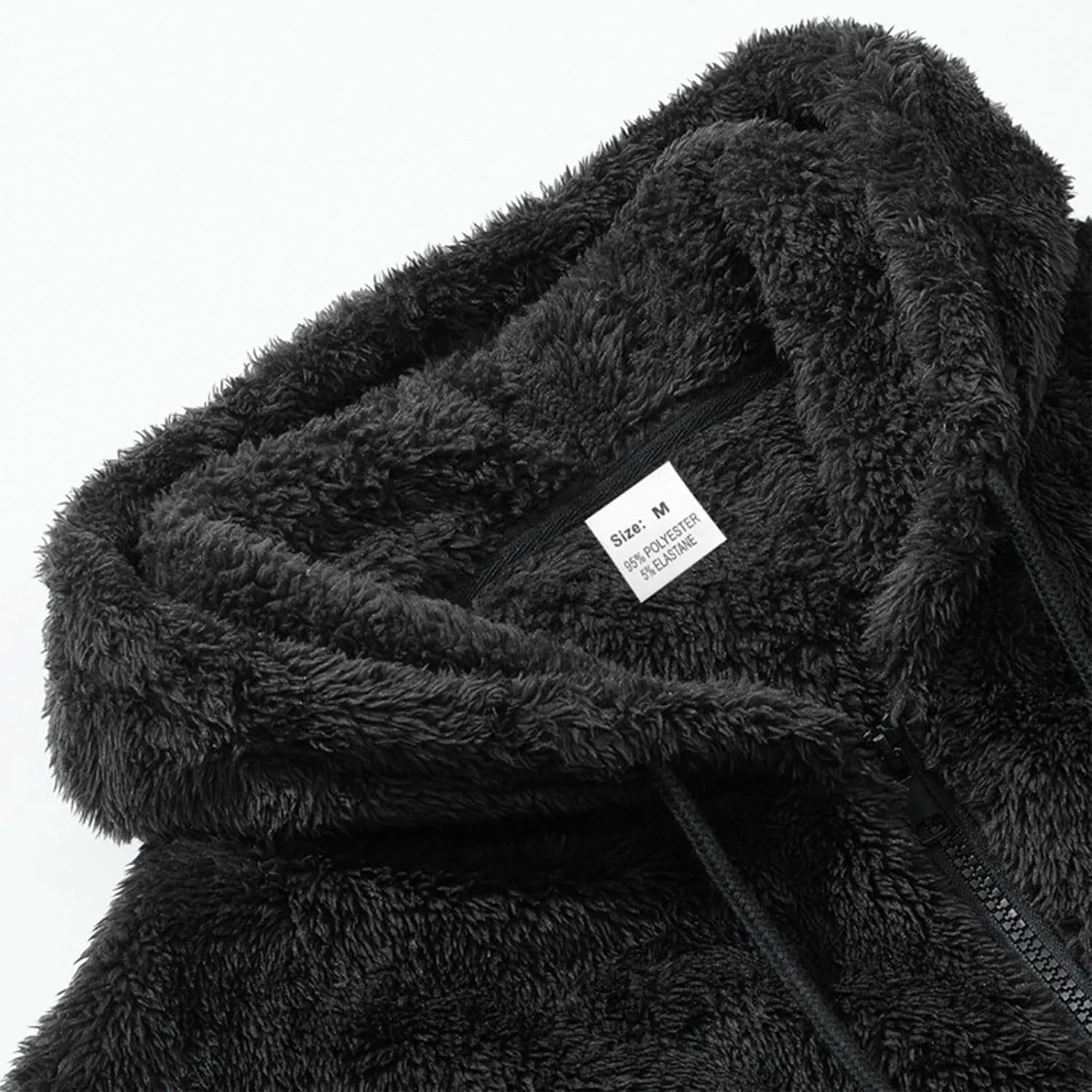 Мужская пушистая толстовка с капюшоном из шерпы, флисовая, на молнии, с открытым передом, термокуртка, зимняя теплая толстовка, верхняя одежда Generic, черный — фото 3