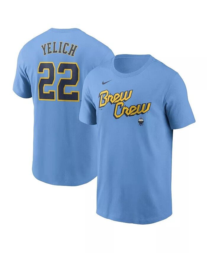 

Мужская футболка Christian Yelich Powder Blue Milwaukee Brewers City Connect Fuse с именем и номером Nike