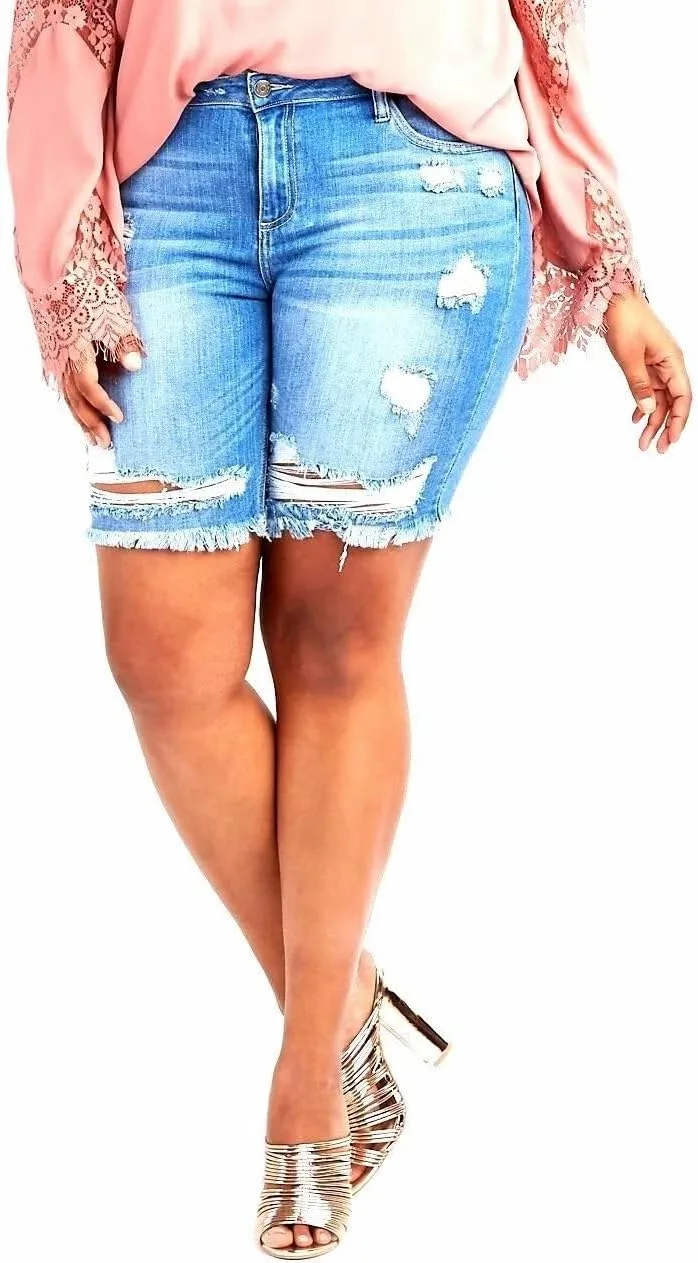 

Джинсовые шорты bermuda для женщин plus size с эффектом потертостей и RAW hem Jack David CELLO