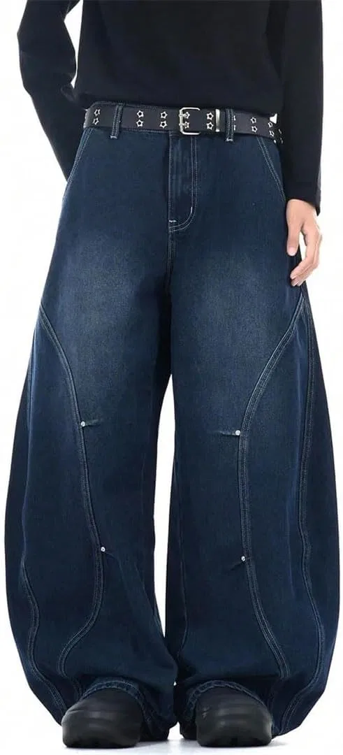 Джинсы свободные Men's Retro Wide Leg Jeans, A C — фото 4